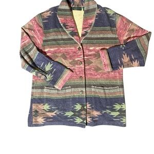 Orvis Women’s Southwest Aztec Shawl Collar Cardigan Jacket 100% Cotton Size M